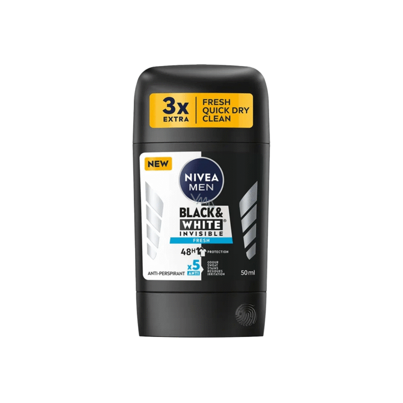 مام استیک ضد تعریق مردانه نیوا مدل Black & White Invisible حجم ۵۰ میل (NIVEA Men Black & White Invisible Anti-Perspirant Stick 50ml)