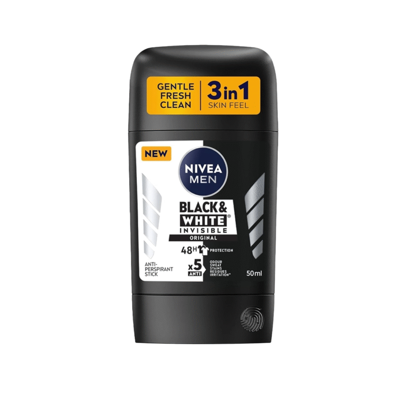 مام استیک ضد تعریق مردانه نیوا مدل Black & White Invisible حجم ۵۰ میل (NIVEA Men Black & White Invisible Anti-Perspirant Stick 50ml)